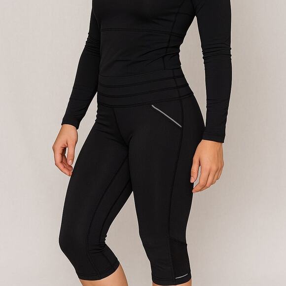 LOT 2 Athleta Replay Reflective Cropped Leggings Running Solid Black Medium - Picture 1 of 9